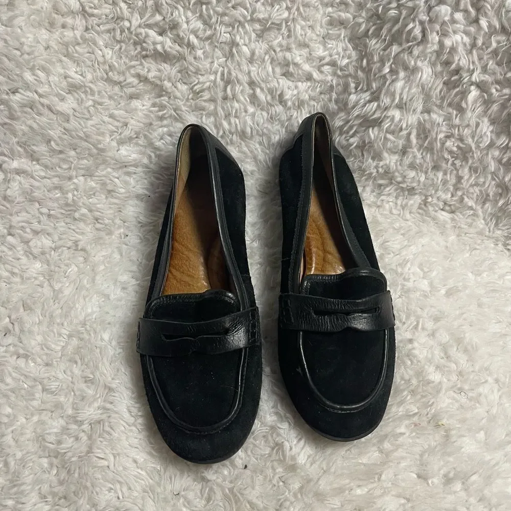 Nurture leather black suede slip on loafers rubber soles SZ10M